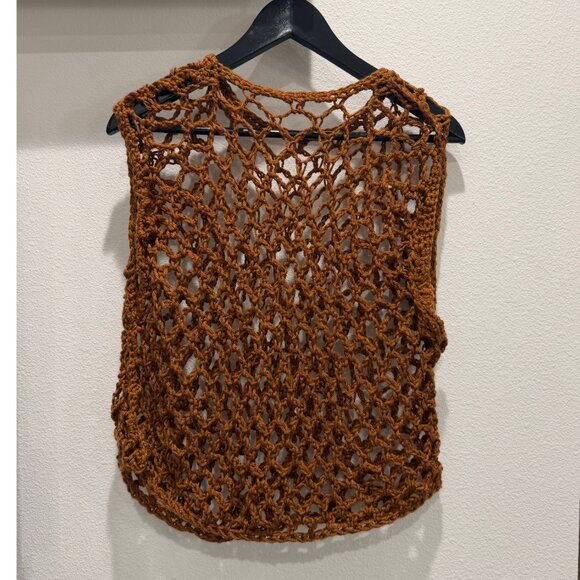 Brown Open Knit Mesh Handmade Sweater Vest Layer M - Picture 2 of 5